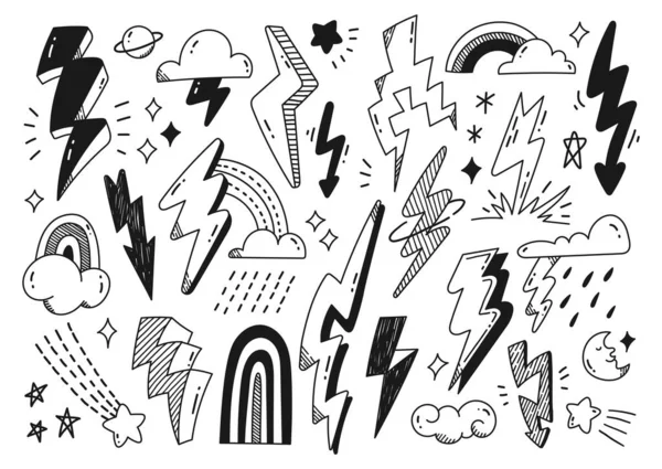 手描きの雷嵐のドアスケッチベクトルイラスト — ストックベクタ