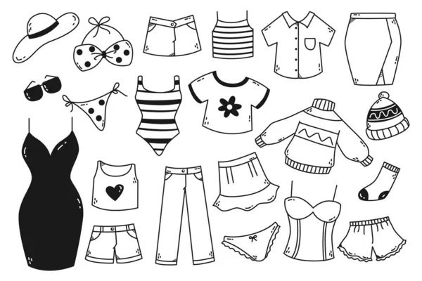 Set Clothes Women Clothing Shorts Swimsuit Shoes Other Accessories Vector — Stock Vector