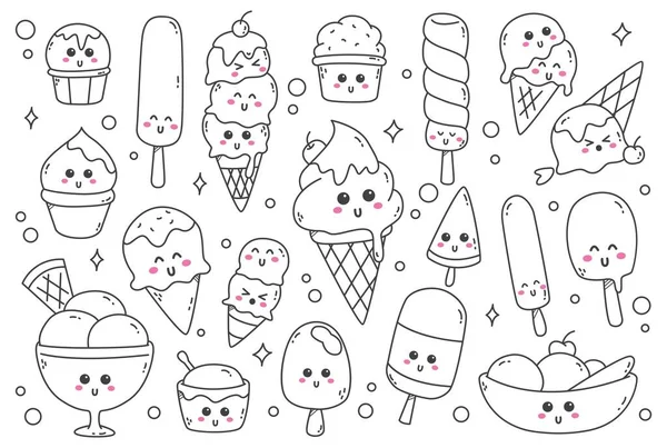 Set Helados Dibujados Mano Garabatos Line Art — Vector de stock