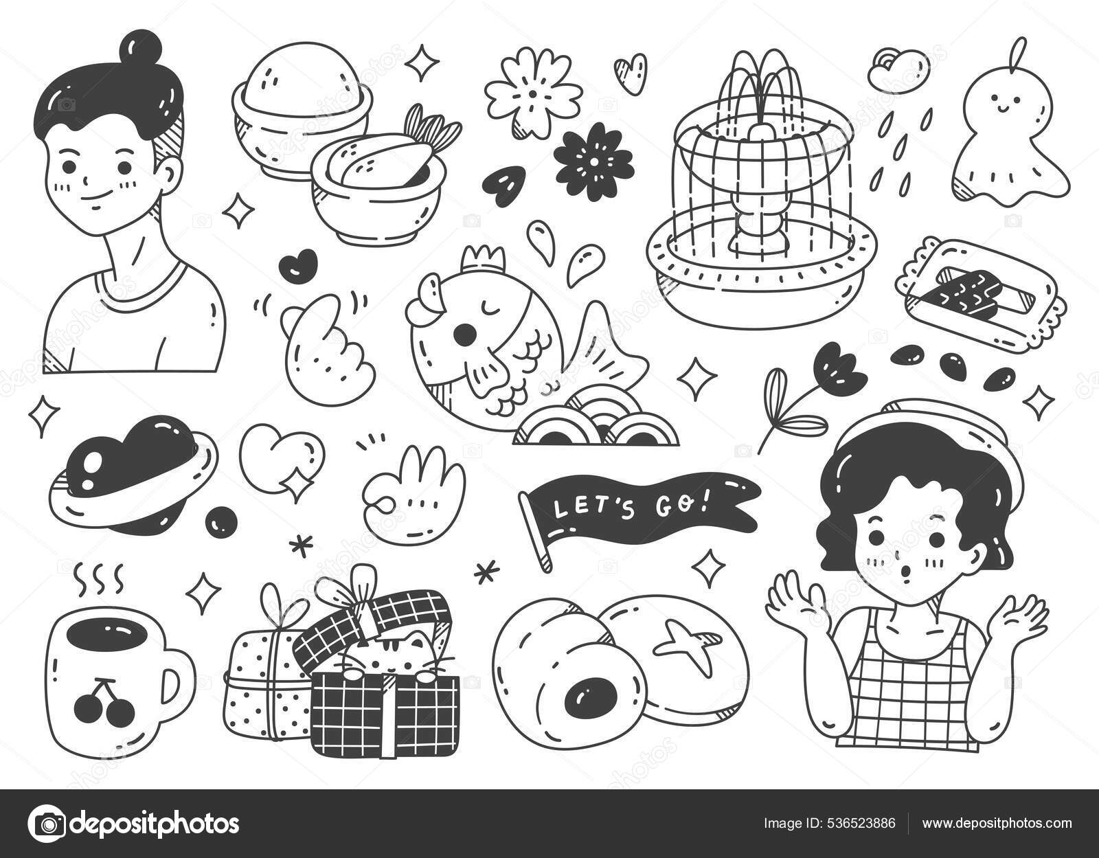 Vector Set Icons Funny Doodle Elements Set Hand Drawn Kawaii Stock Vector  by ©mhatzapa 536523886