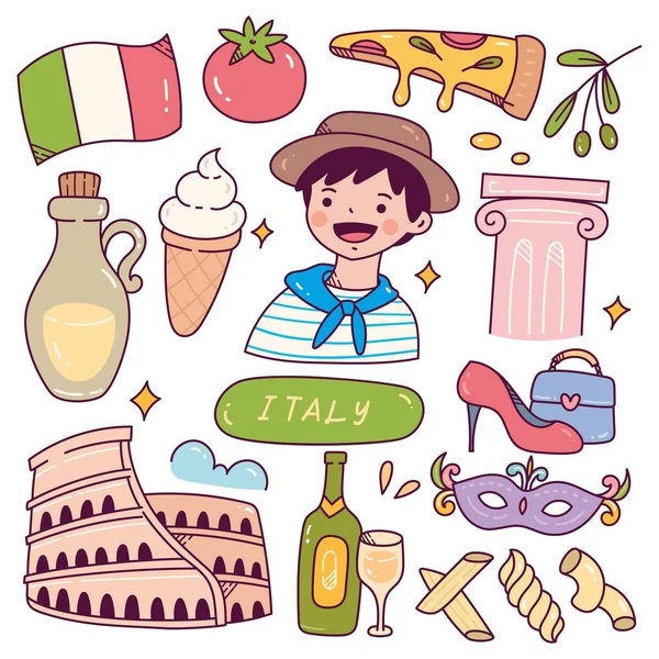 Ιταλία Travel Destination Doodle Ορισμός Διανυσματική Απεικόνιση — Διανυσματικό Αρχείο