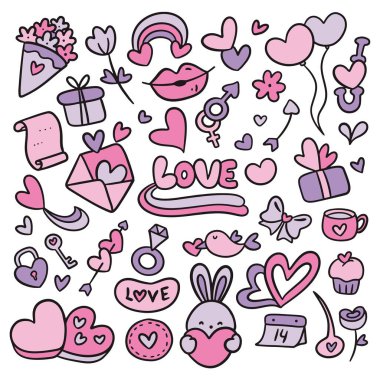 çizilmiş Sevgililer günü karalamalar el