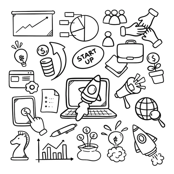 Business Finance Startup Doodle Icons Set Hand Drawn Vector Illustration — стоковый вектор