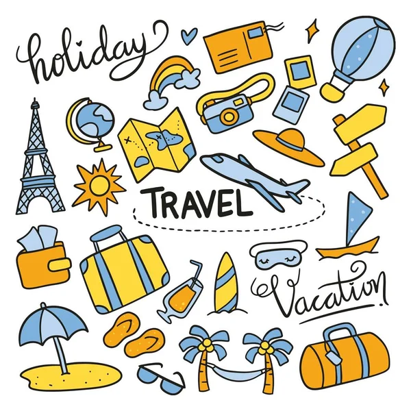 Utazási Nyaralási Ikonok Beállítva Vektor Illusztráció — Stock Vector