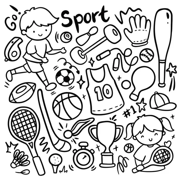 Ilustración Vectorial Conjunto Elementos Doodle Deporte — Vector de stock