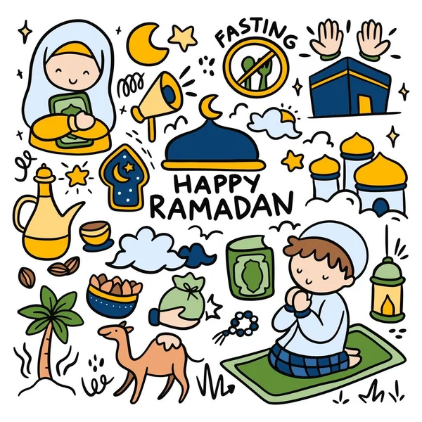 Arte Ilustração Doodle Ramadan — Vetor de Stock