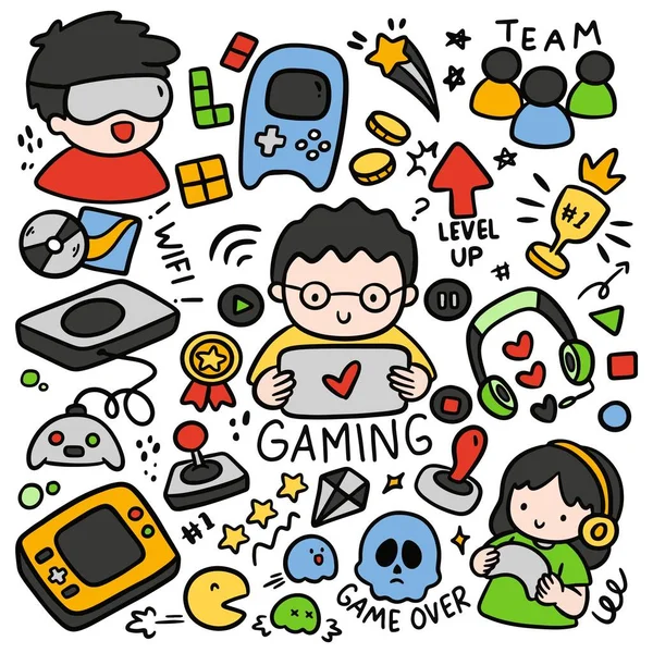 Cartoon Illustration Des Gaming Doodle — Stockvektor