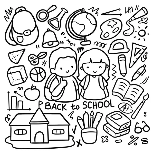 Volver Escuela Doodle Ilustración — Vector de stock