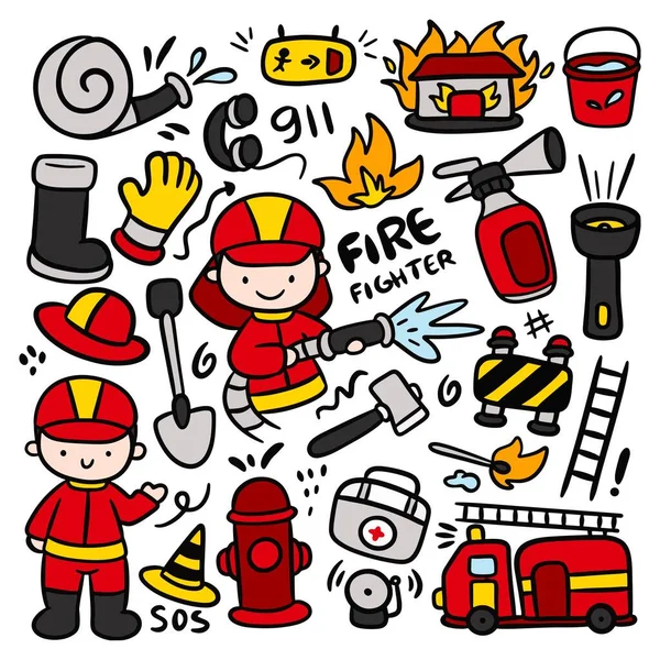 Ρετρό Εικονογράφηση Φορέα Κινουμένων Σχεδίων Μικρά Αγόρια Πυροσβέστες — Διανυσματικό Αρχείο