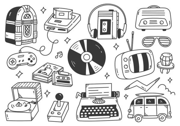 Trend Related Objects Retro Style Fashion Doodles Vector Illustration — Stock Vector