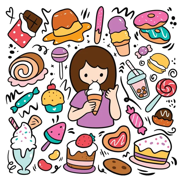 Jeu Donuts Dessin Animé Mignon Sur Fond Blanc Illustration Vectorielle — Image vectorielle