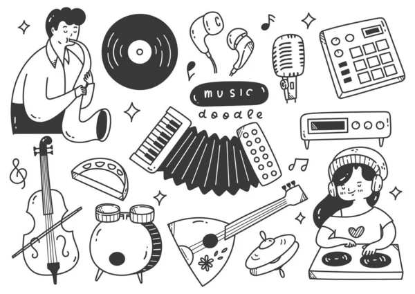 Instrumentos Musicais Desenhados Mão Doodle Linha Arte Vetor Ilustração — Vetor de Stock