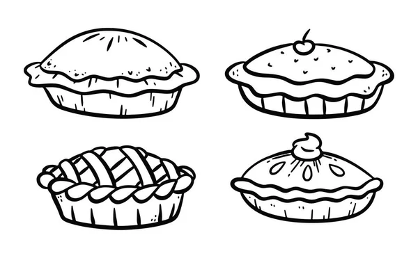Set Handgezeichneter Kuchenkritzeleien Schwarz Weiß Vektorillustration — Stockvektor