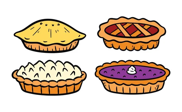 Set Hand Drawn Pies Doodle Vector Illustration — Stock Vector