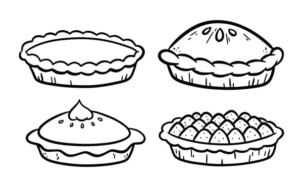 Set Hand Drawn Pies Doodle Black White Vector Illustration — Stock Vector