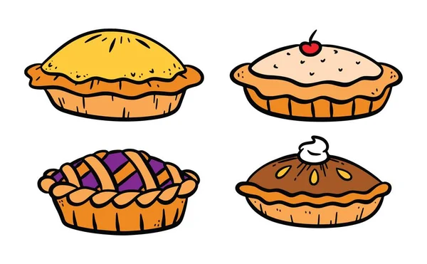 Set Van Handgetekende Taarten Doodle Vector Illustratie — Stockvector