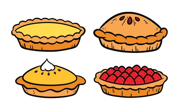 Set Hand Drawn Pies Doodle Vector Illustration — Stock Vector