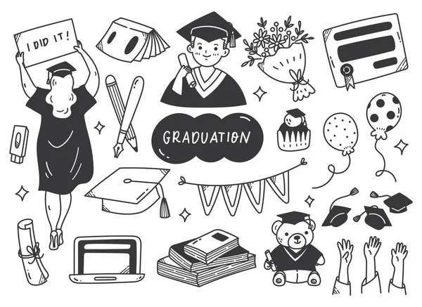 Zestaw Graduation Doodle Line Art Ilustracja — Wektor stockowy