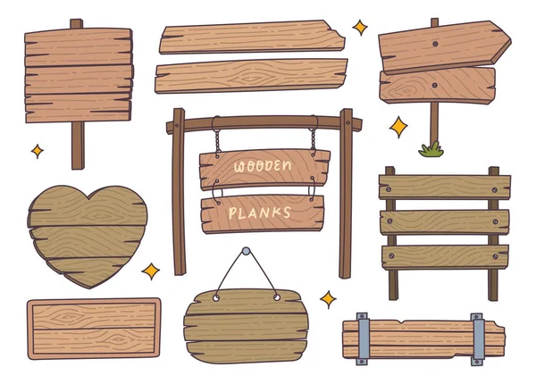 Sada Kreslených Dřevěných Prken Designový Prvek — Stockový vektor
