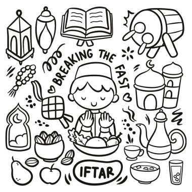 Hızlı karalama, el çizimi iftar sanatı, ramazan sırasında İslam kültürü.