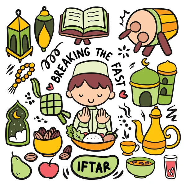 Das Schnelle Doodle Brechen Handgezeichnete Iftar Clip Art Islamische Kultur — Stockvektor