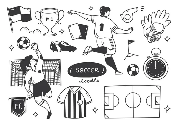 Ręcznie Rysowane Piłka Nożna Mistrzostwa Sprzęt Doodle Tle — Wektor stockowy