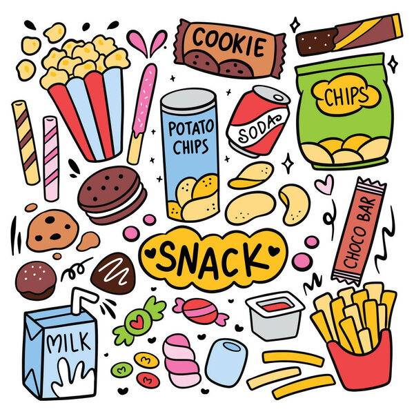 kawaii hand drawn snack food product vector illustration