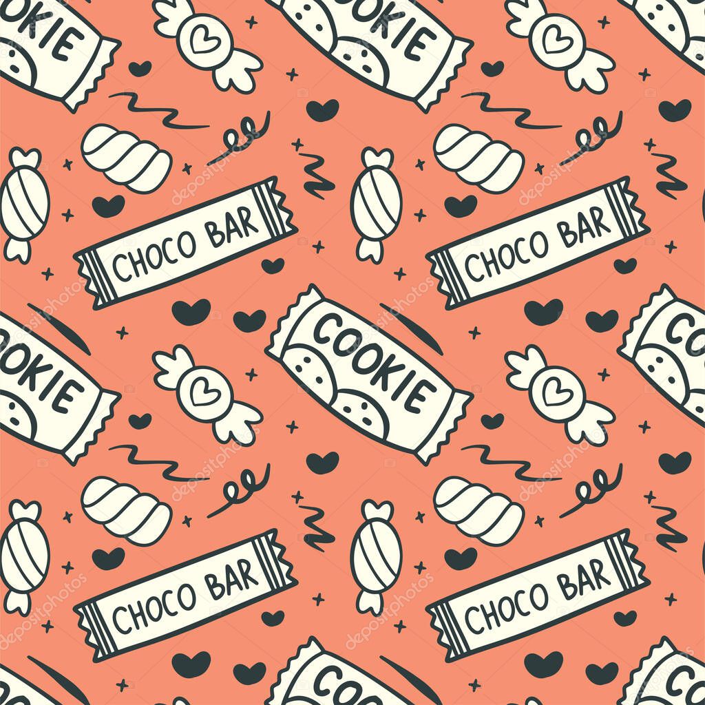 Hand drawn vintage candy seamless background, vector illustration