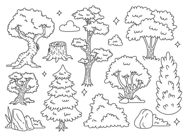 Skogsträd Och Växter Vektor Illustration — Stock vektor