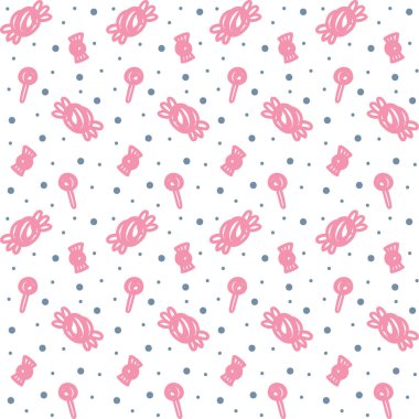 Güzel şekerler ve lolipoplar çizilmiş kusursuz bir desen. vektör illüstrasyonu