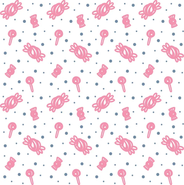 Nahtloses Muster Mit Handgezeichneten Süßen Bonbons Und Lolipops Vektorillustration — Stockvektor