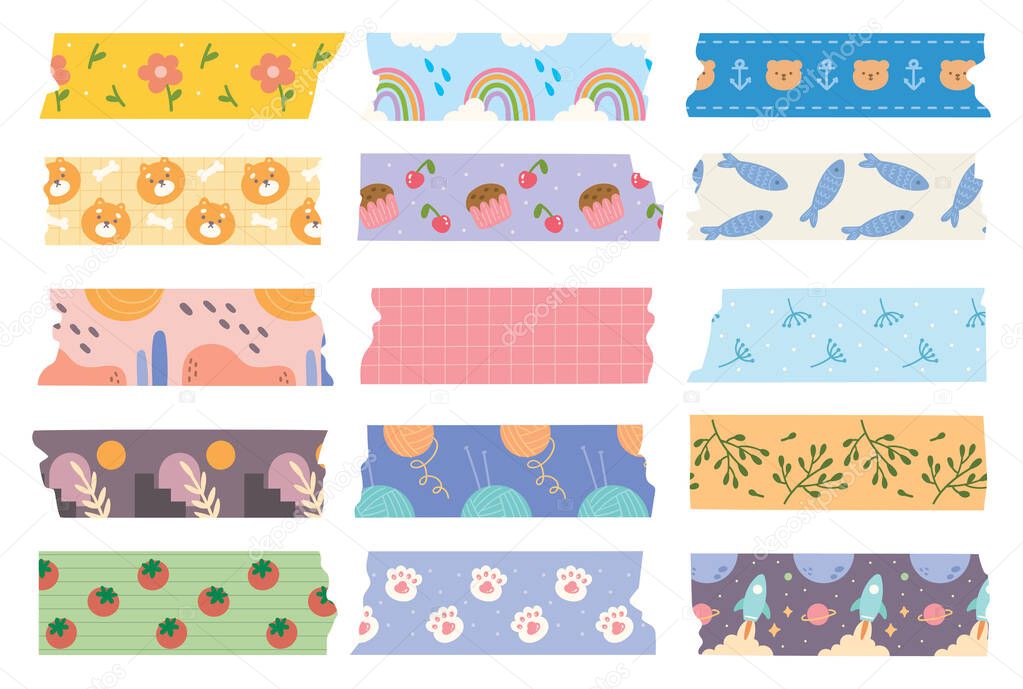 set of colorful cute tape patterns, vector illustration