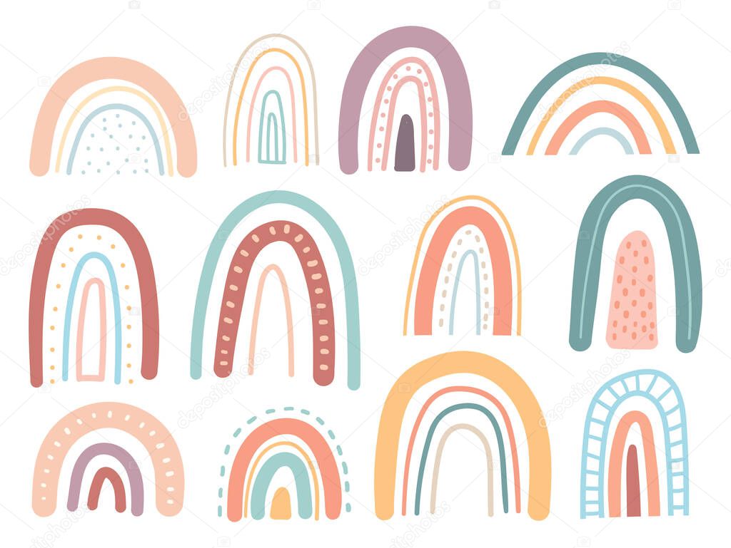 cute hand drawn doodle pattern with rainbow, vector illustration