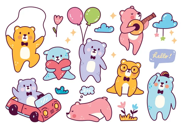 Set Cute Baby Bears — 스톡 벡터