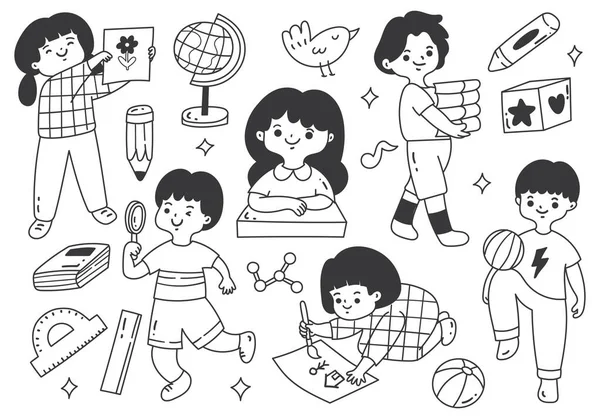 Cartoon School Activity Set Stickers — Stock vektor