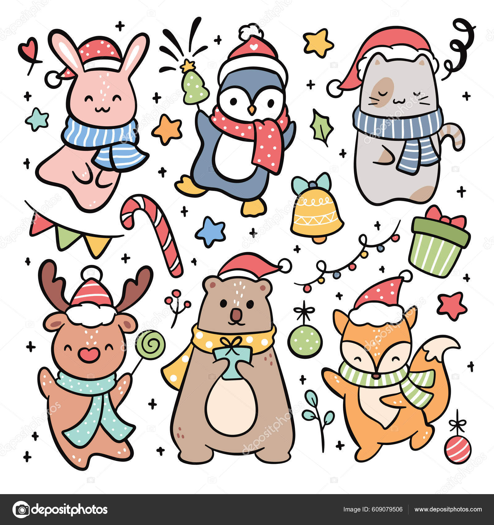 Navidad Dibujos Animados Doodle Color Vector Fondo Vector de stock  #609079506 de ©mhatzapa, image size:1600x1700