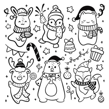 Noel çizgi filmi karalama renk vektörü arkaplanı