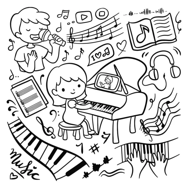 Grand Piano Doodle Izolované Bílém Pozadí — Stockový vektor