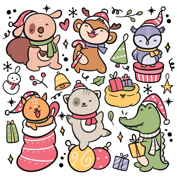 Weihnachten Cartoon Doodle Farbvektor Hintergrund — Stockvektor