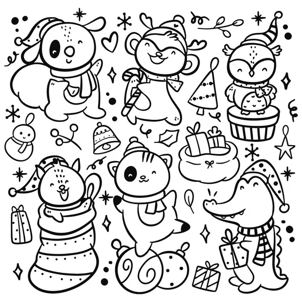 Navidad Dibujos Animados Doodle Color Vector Fondo — Vector de stock