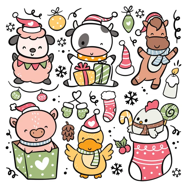 Kerstmis Cartoon Doodle Kleur Vector Achtergrond Vectorbeelden