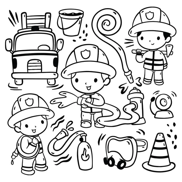 漫画消防士のキャラクターのベクトルイラスト — ストックベクタ