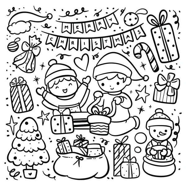 Ilustração Vetorial Presente Natal Doodle — Vetor de Stock