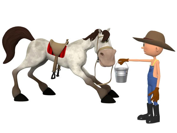 Мультфильм фермер с лошадью — стоковое фото