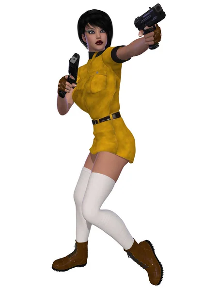3D图片 一个女人拿着枪摆姿势 — 图库照片