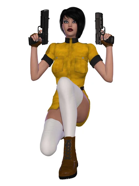 Ilustração Uma Mulher Posando Com Armas — Fotografia de Stock