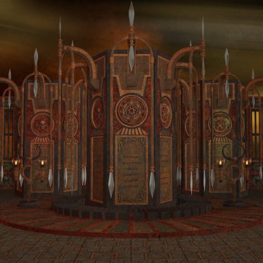 Mistik bir atmosferi olan bir fantezi arka planının 3 boyutlu çizimi 