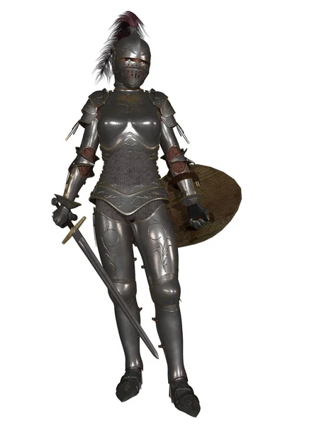 3D历史盔甲中的女性形象 — 图库照片