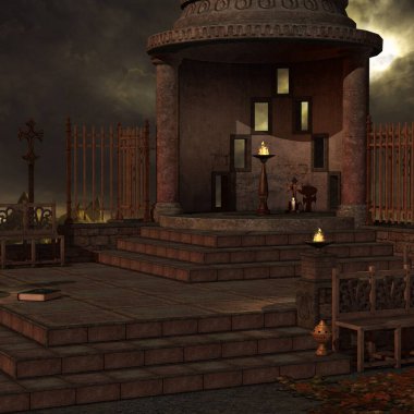 Mistik bir atmosferi olan bir fantezi arka planının 3 boyutlu çizimi 