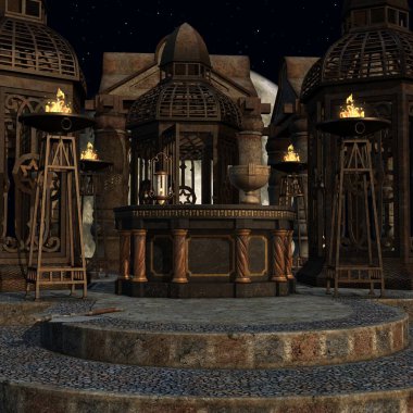 Mistik bir atmosferi olan bir fantezi arka planının 3 boyutlu çizimi 